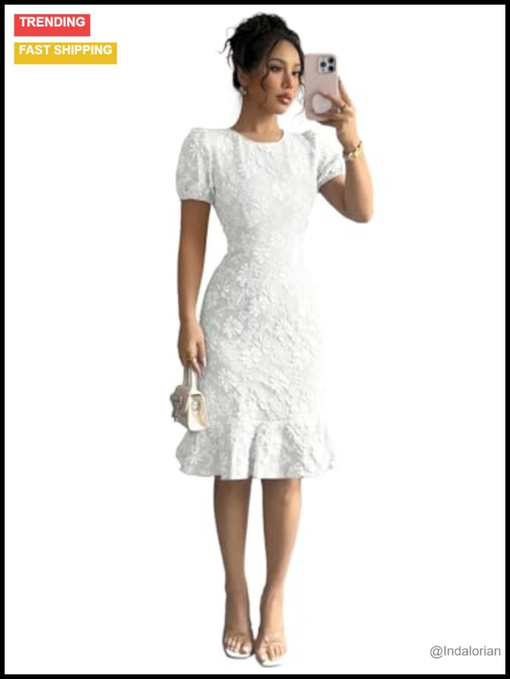 Women's Floral Puff Sleeve Sheath Dress Elegant Party Midi